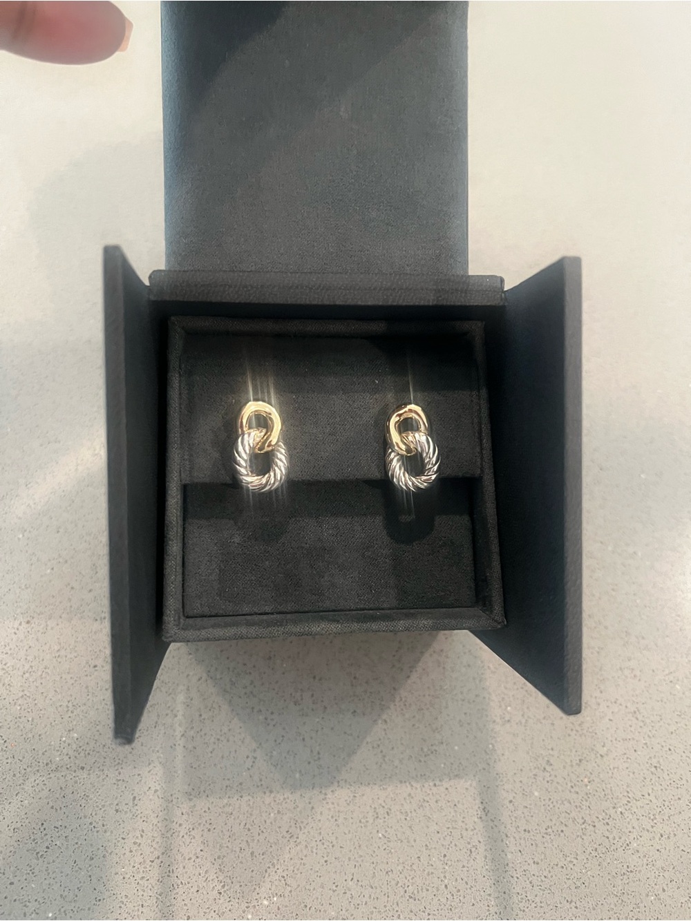 Two-Tone Knot Drop Earrings — 18k Gold and Silver